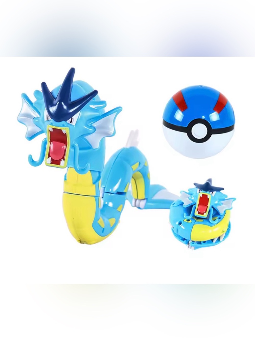 Pokemon Blue and Yellow Gyarados Transforming Figure with Blue Pokéball